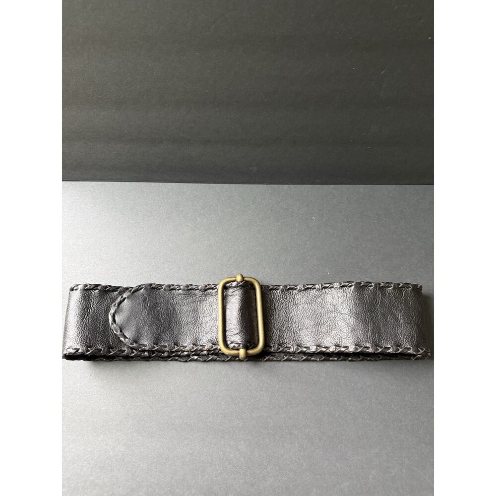 Vintage Fossil Wide Leather Belt Womens Stitched Black Size M Boho Festival